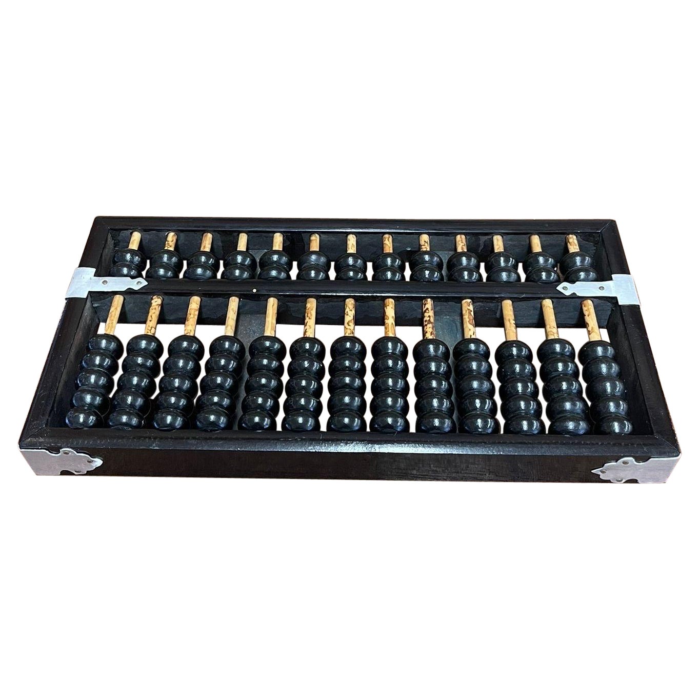 Vintage 13 Row Wooden Abacus With Silver Toned Hardware.