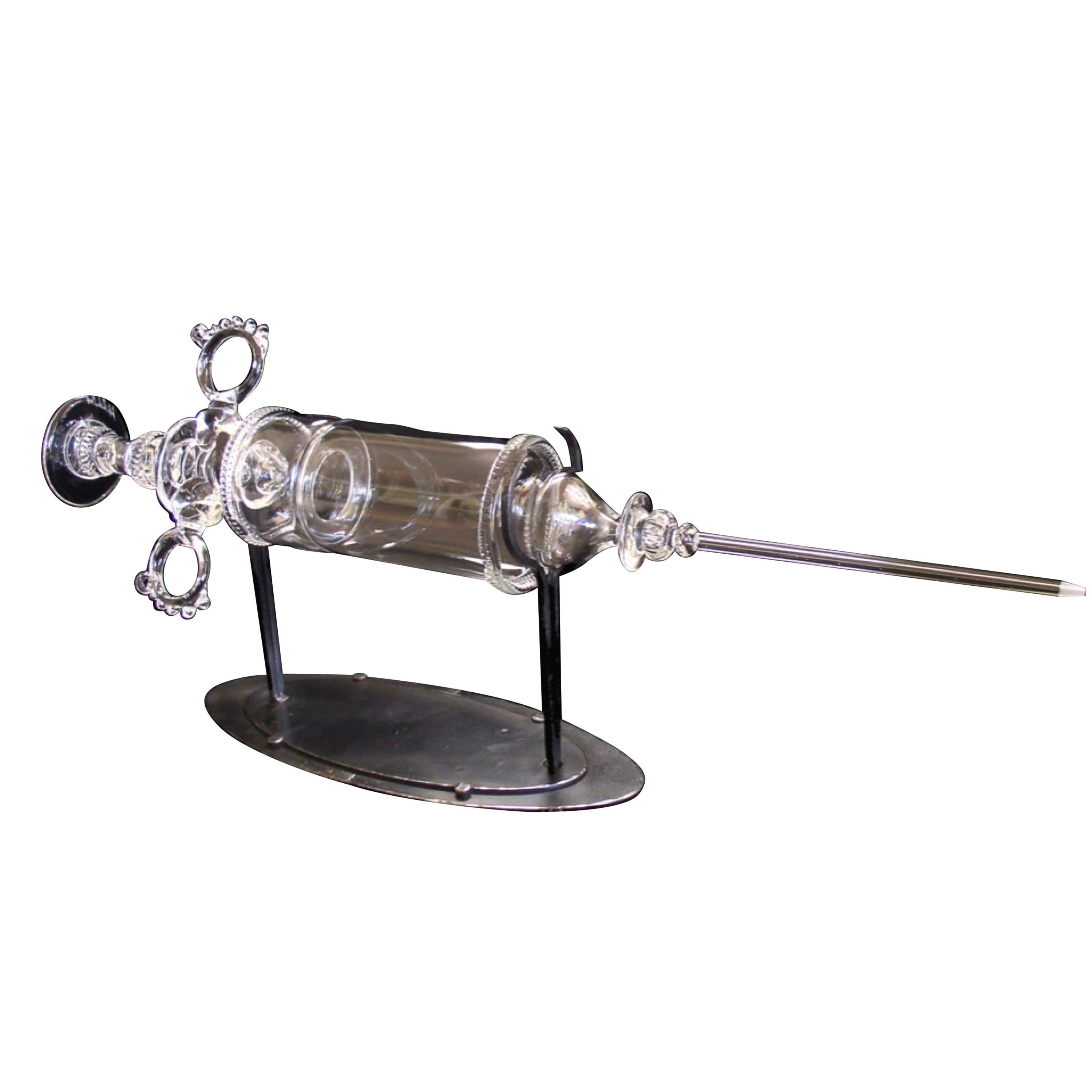 Andy Paiko Hand Blown Glass Syringe on Metal Stand For Sale