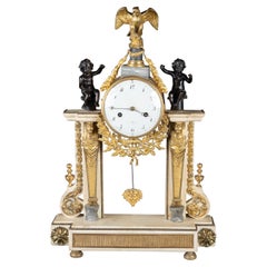 Magnificent French 19th century Empire white marble mantel clock, Bronze d'oré