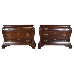 Retro Century Furniture Georgian Carved Mahogany Bombay Dressers or Commodes, Pair
