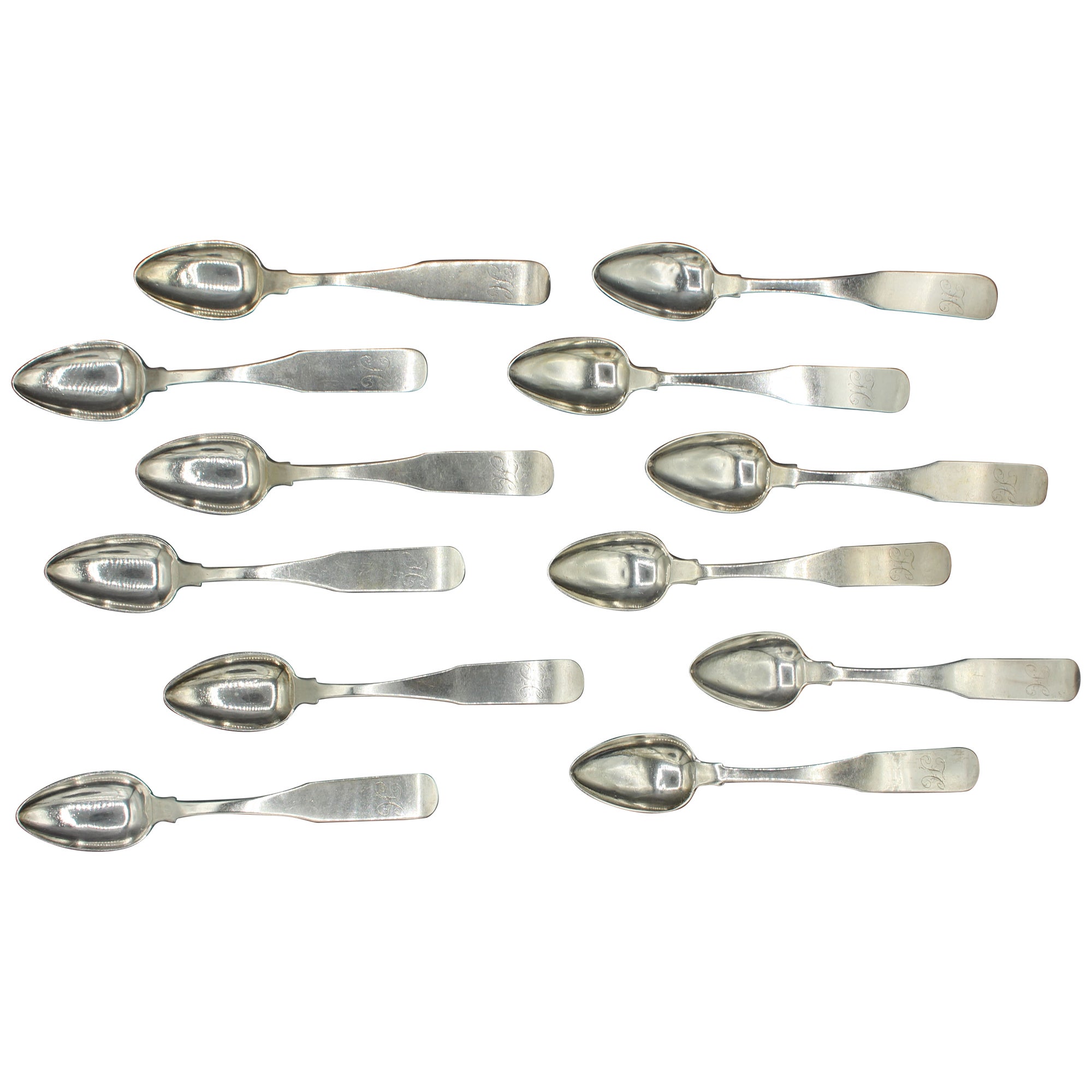 Set of 12 1816 Coin Silver Teaspoons by John Erwin For Sale