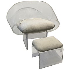 Robert Van Horn Lucite Ribbon Chair & Ottoman