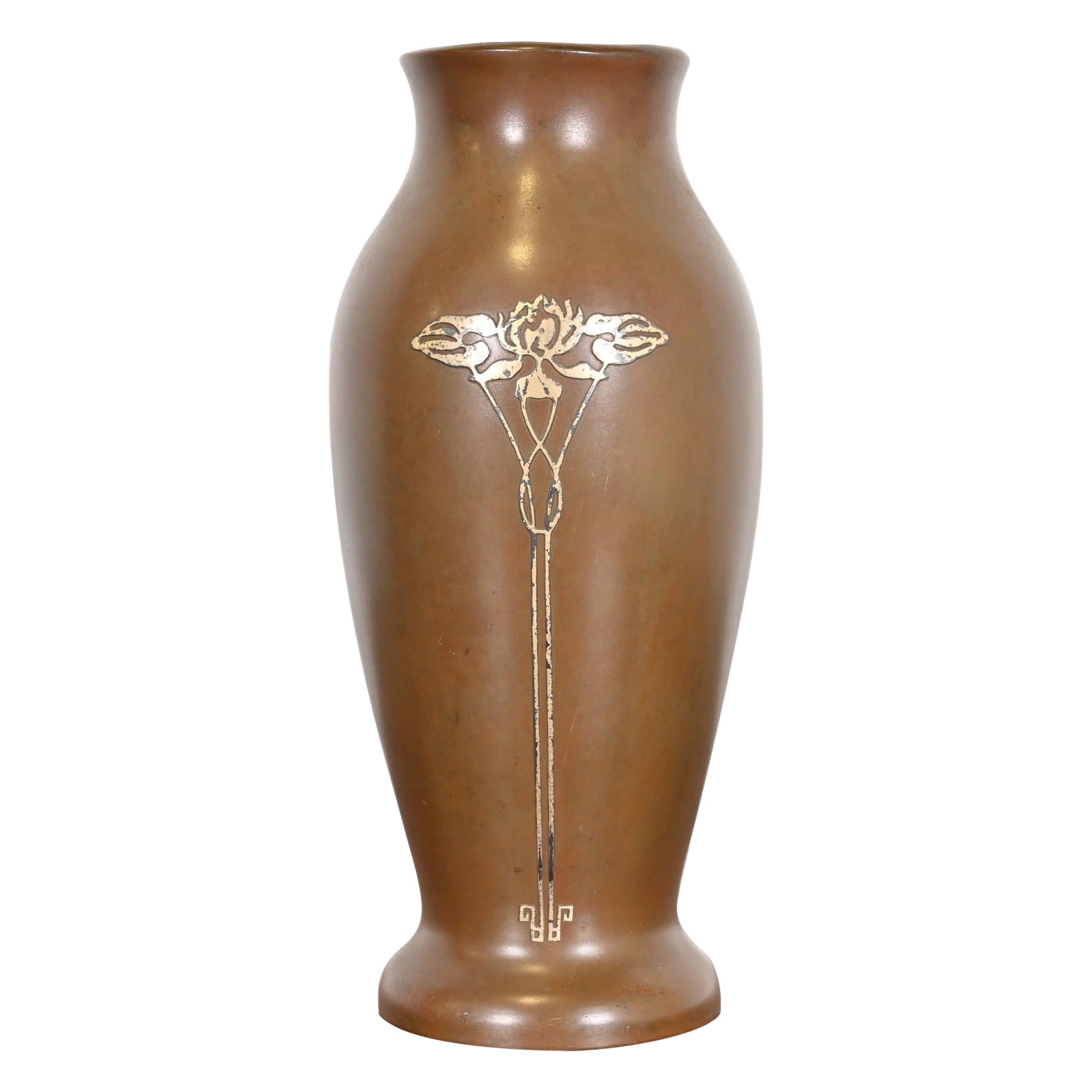 Silver Crest Arts & Crafts Sterling Silver on Bronze Vase For Sale