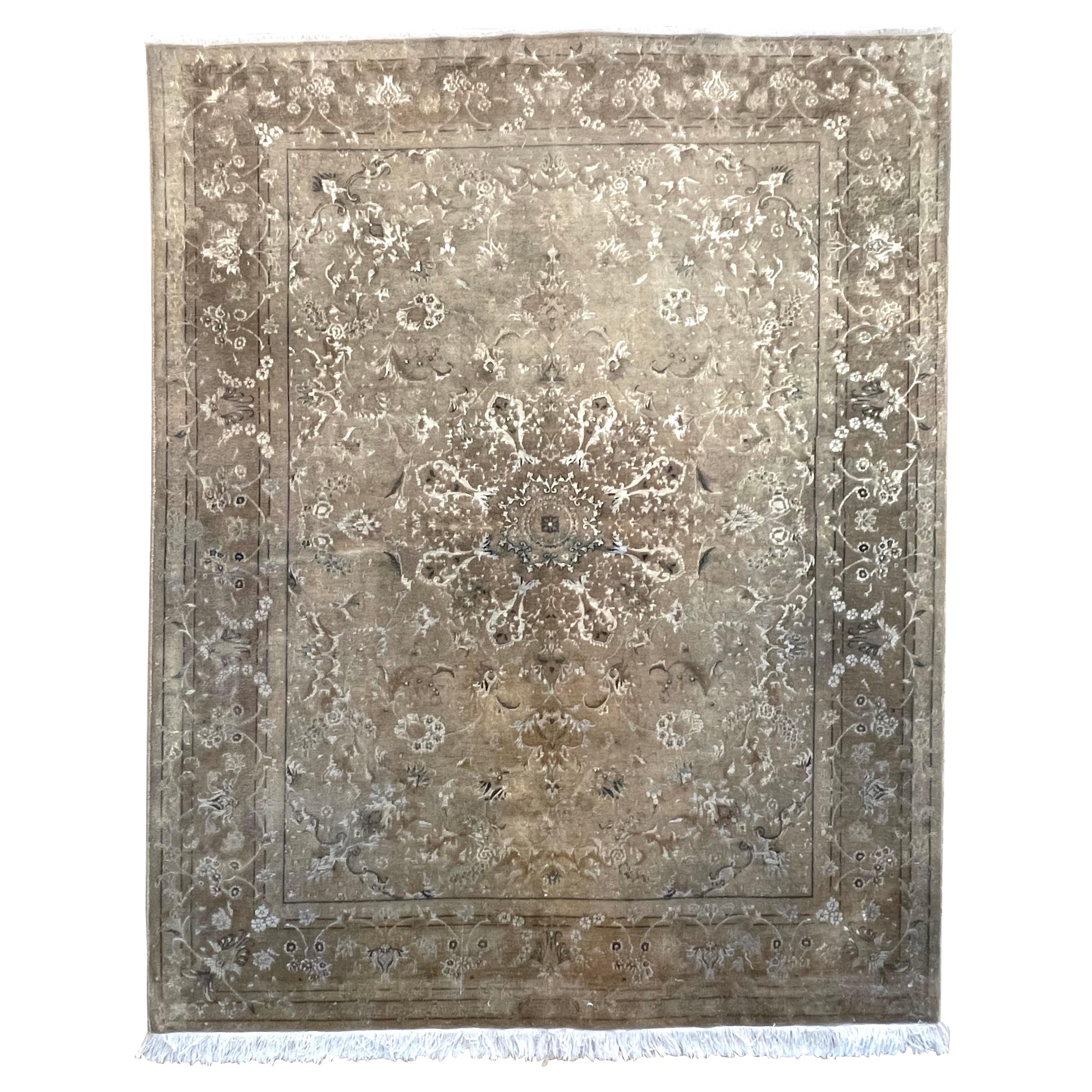 Persian Hand Knotted Medallion Floral Tabriz Rug For Sale