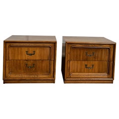 Retro Pair of Thomasville Campaign Oak Nightstands 