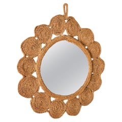 Mid century rattan scalloped wall mirror