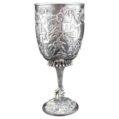 Antique Chinese Silver Repousse and Cast Goblet by Wang Hing.