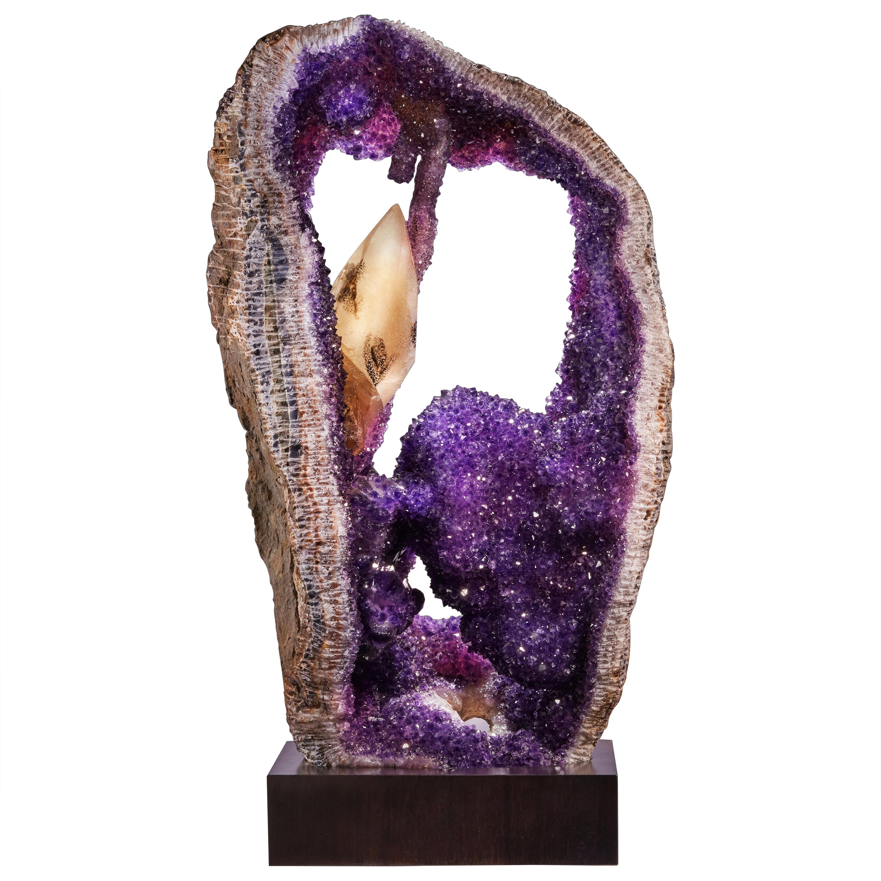 Impressive Amethyst Geode with Large Calcite For Sale