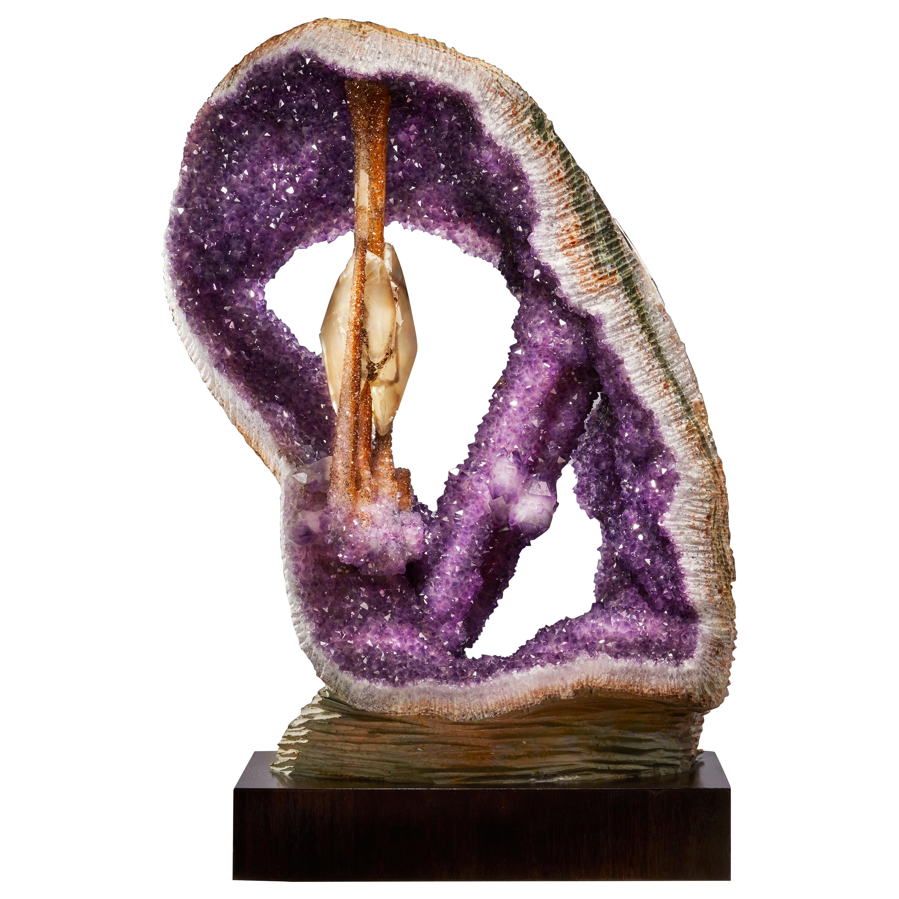 Amethyst “Harp" with phantom calcites