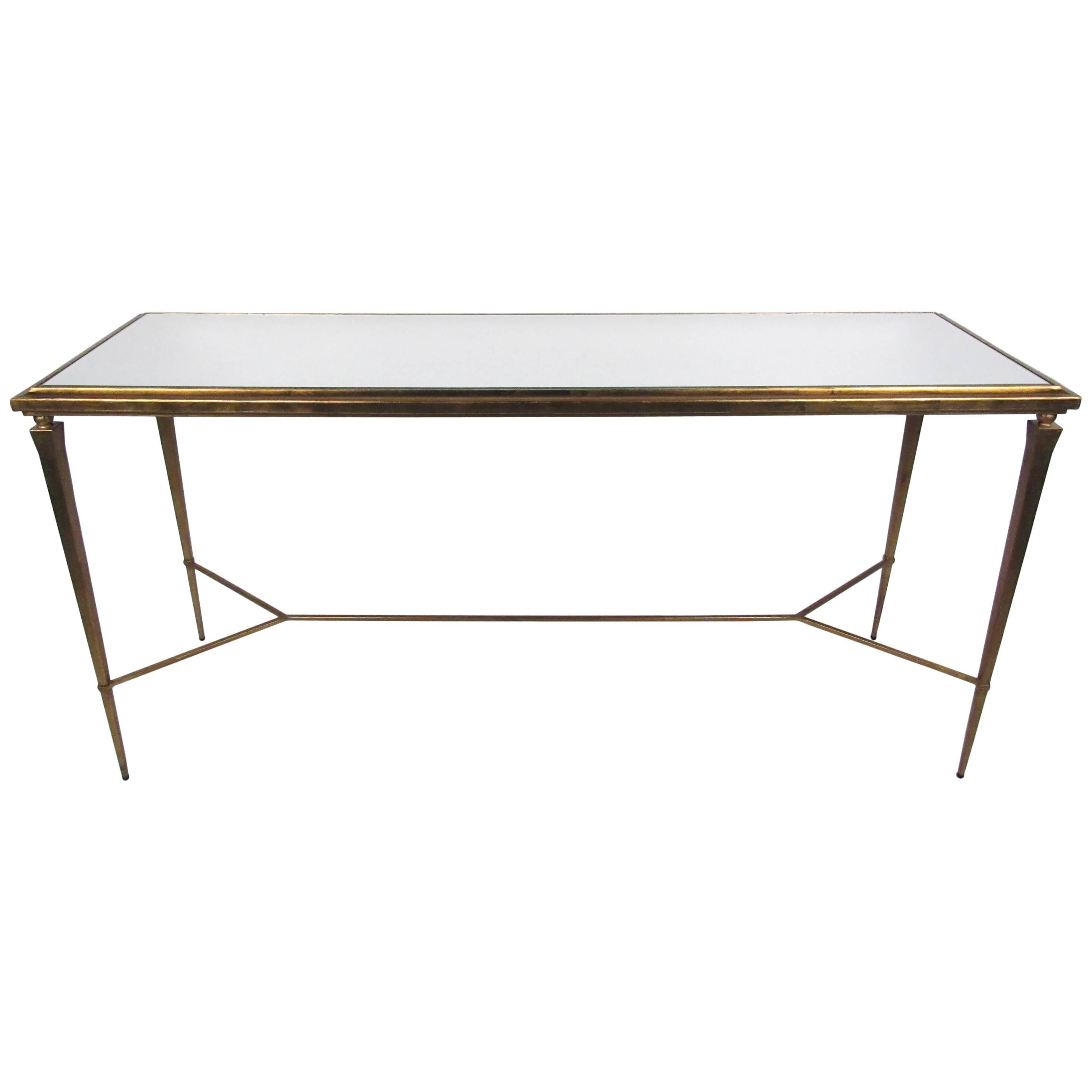 Mid-Century Gold Leaf Style Mirrored Console Table