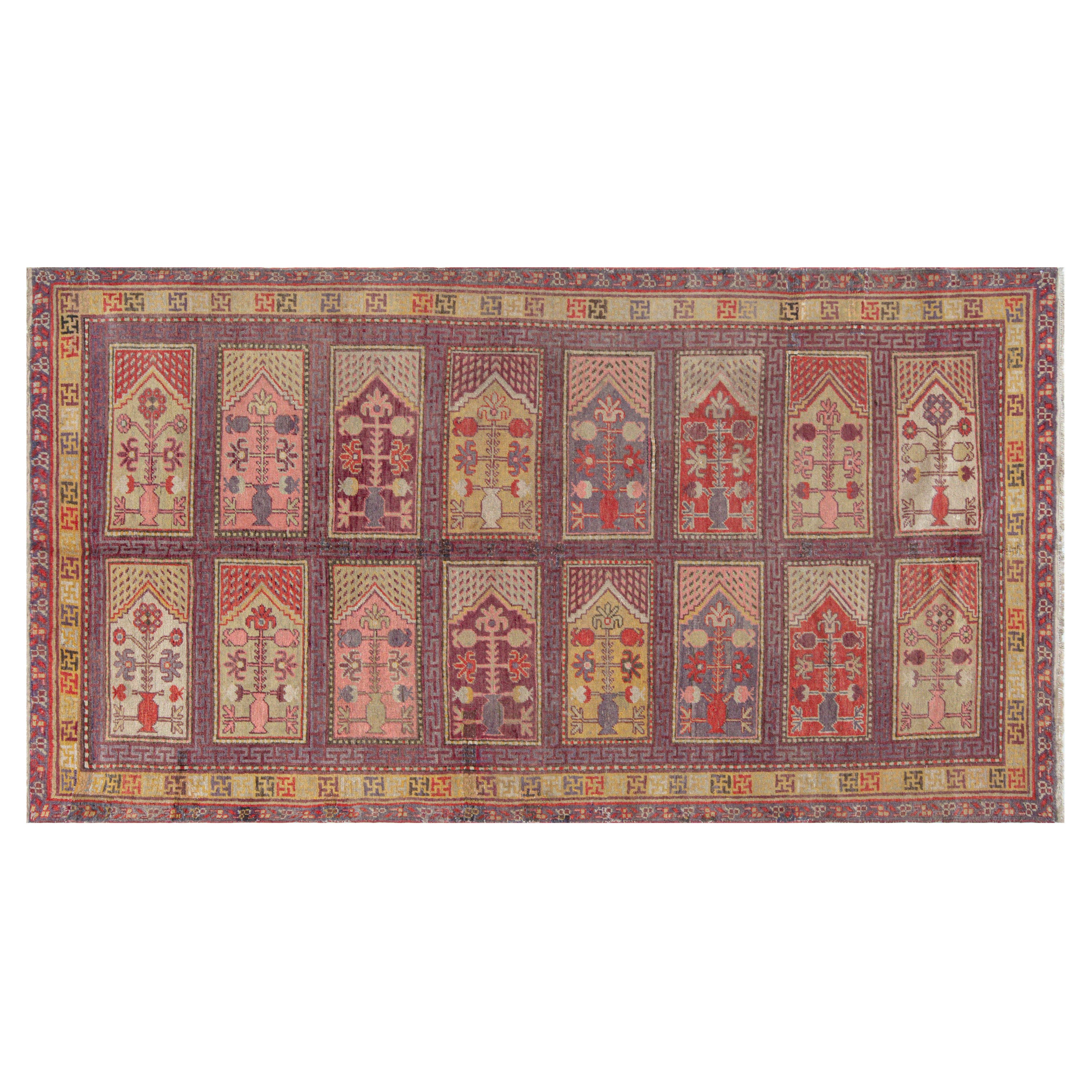 Midcentury Khotan Samarkand Handmade Wool Rug For Sale