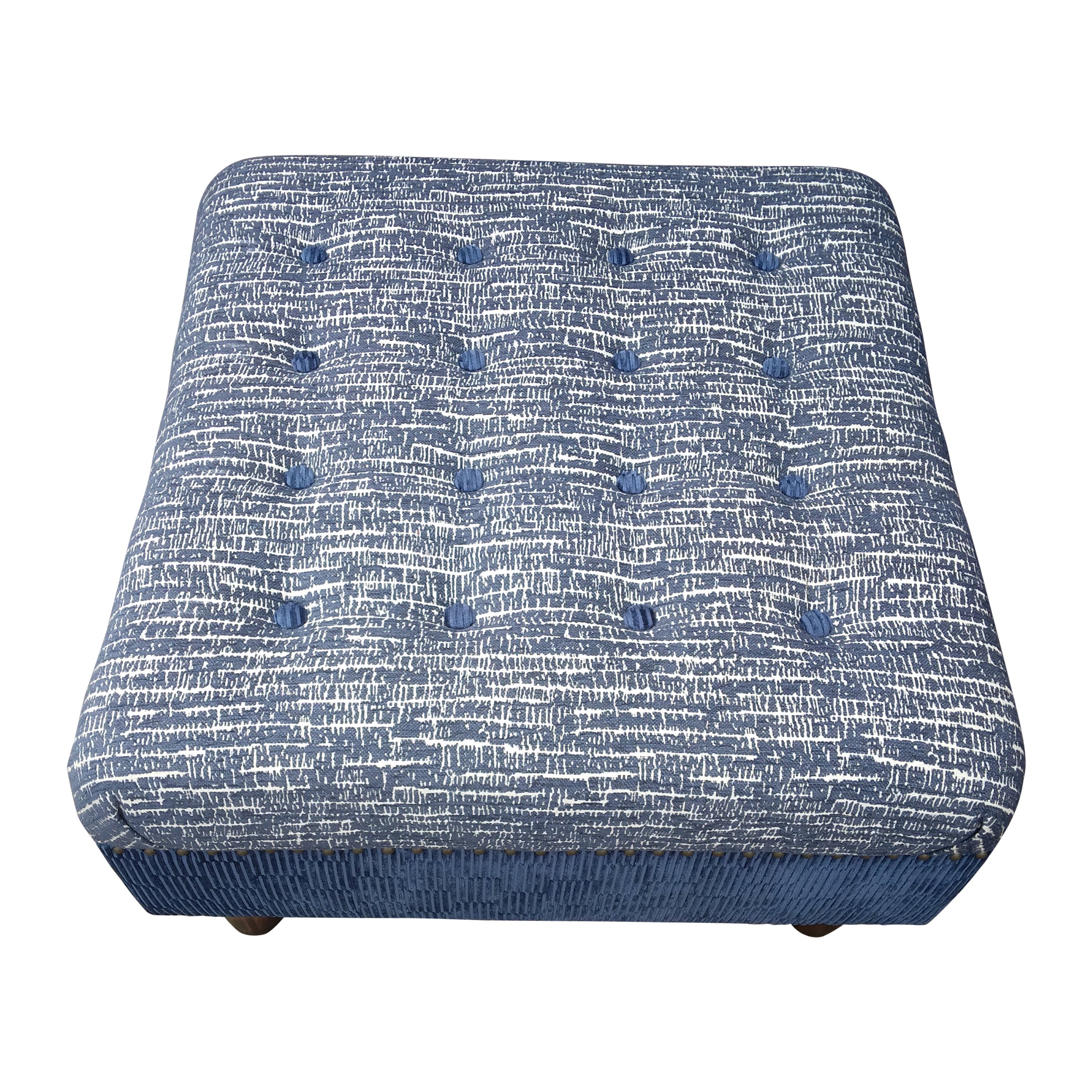 Pouf contemporain en chenille texturée bleue en vente