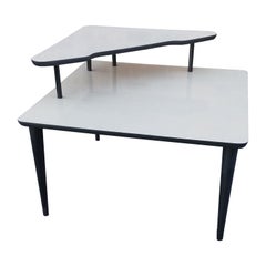 Retro Mid-Century Modern Space Age Laminate Accent Table in Black & Off-White