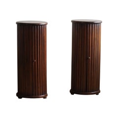 A Pair of Antique Pedestals With Storage, Nutwood, Italian Cabinetmaker, 1880s 