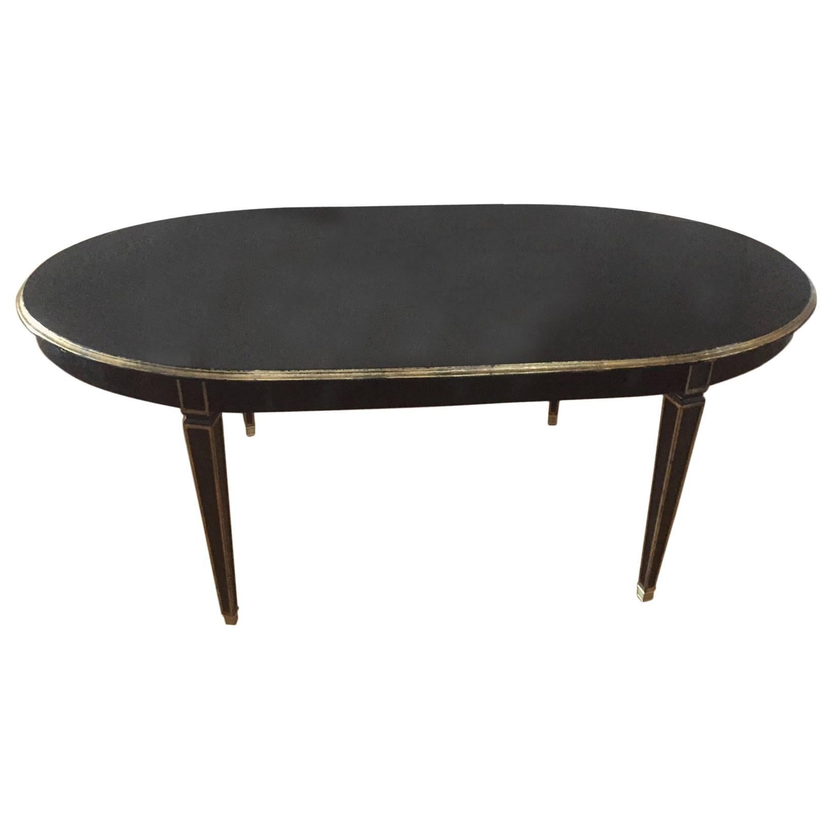 Louis XVI Style Dining Table in Black with Gilt Accents For Sale