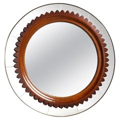 Used Mid-Century Modern Round Walnut and Brass Mirror by Fratelli Marelli 