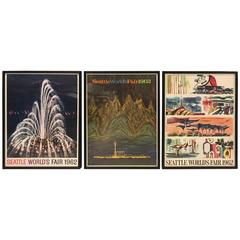 Set of Three Authentic 1962 World's Fair Posters Professionally Framed