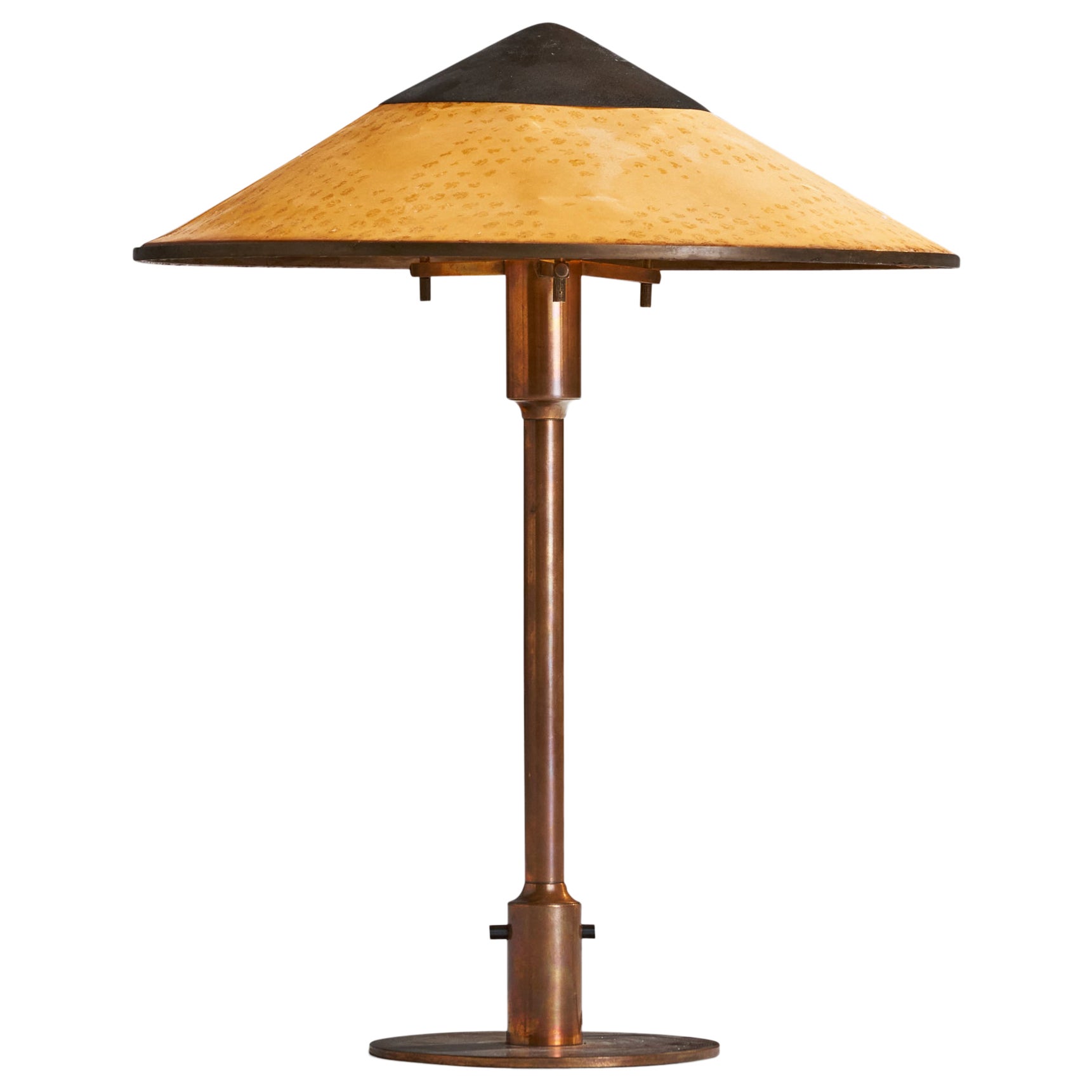Niels Rasmussen Thykier, Table Lamp, Copper, Paper, Denmark, 1930s For Sale