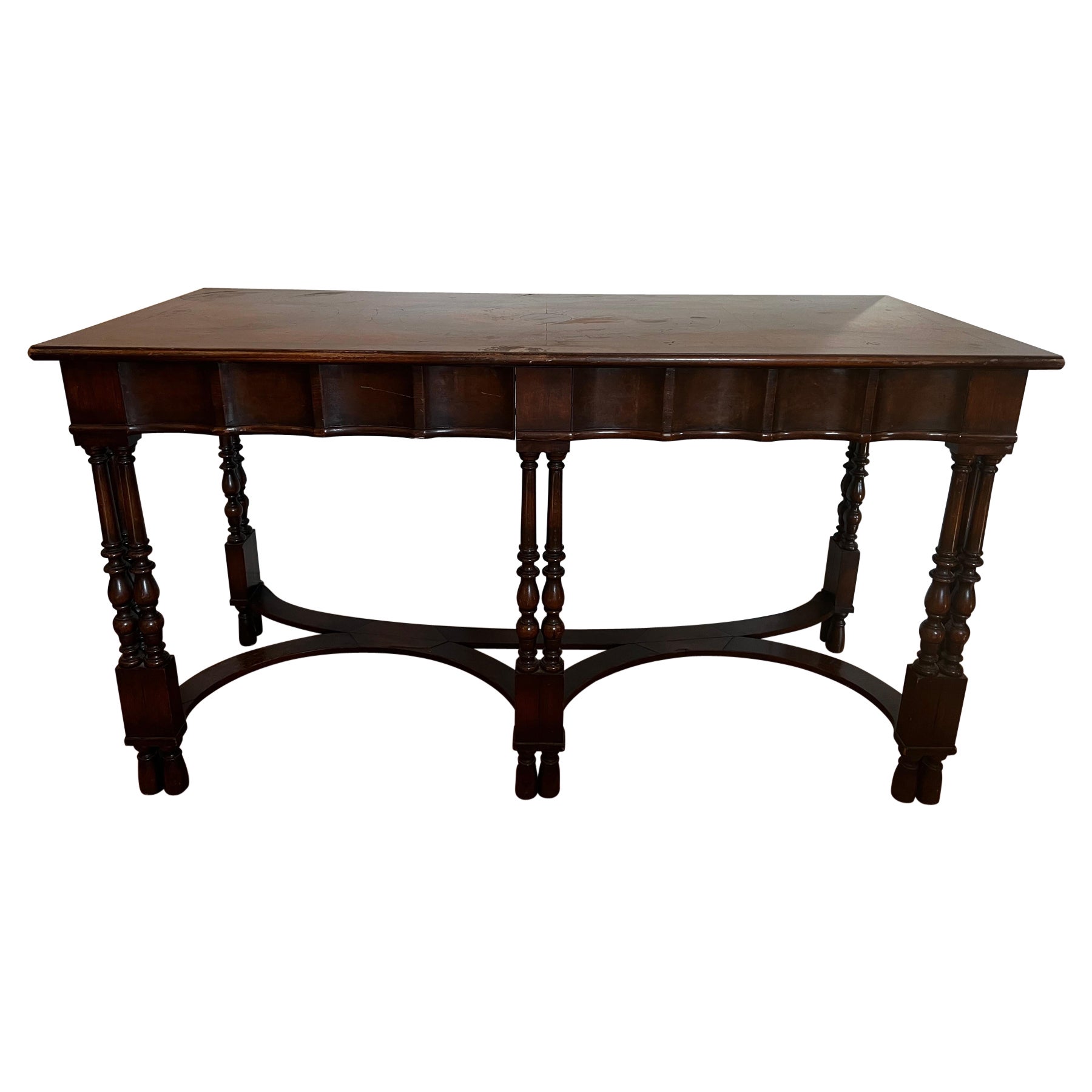 Ancienne table console de bibliothèque coloniale cannelée pour W. & J. Sloane  en vente