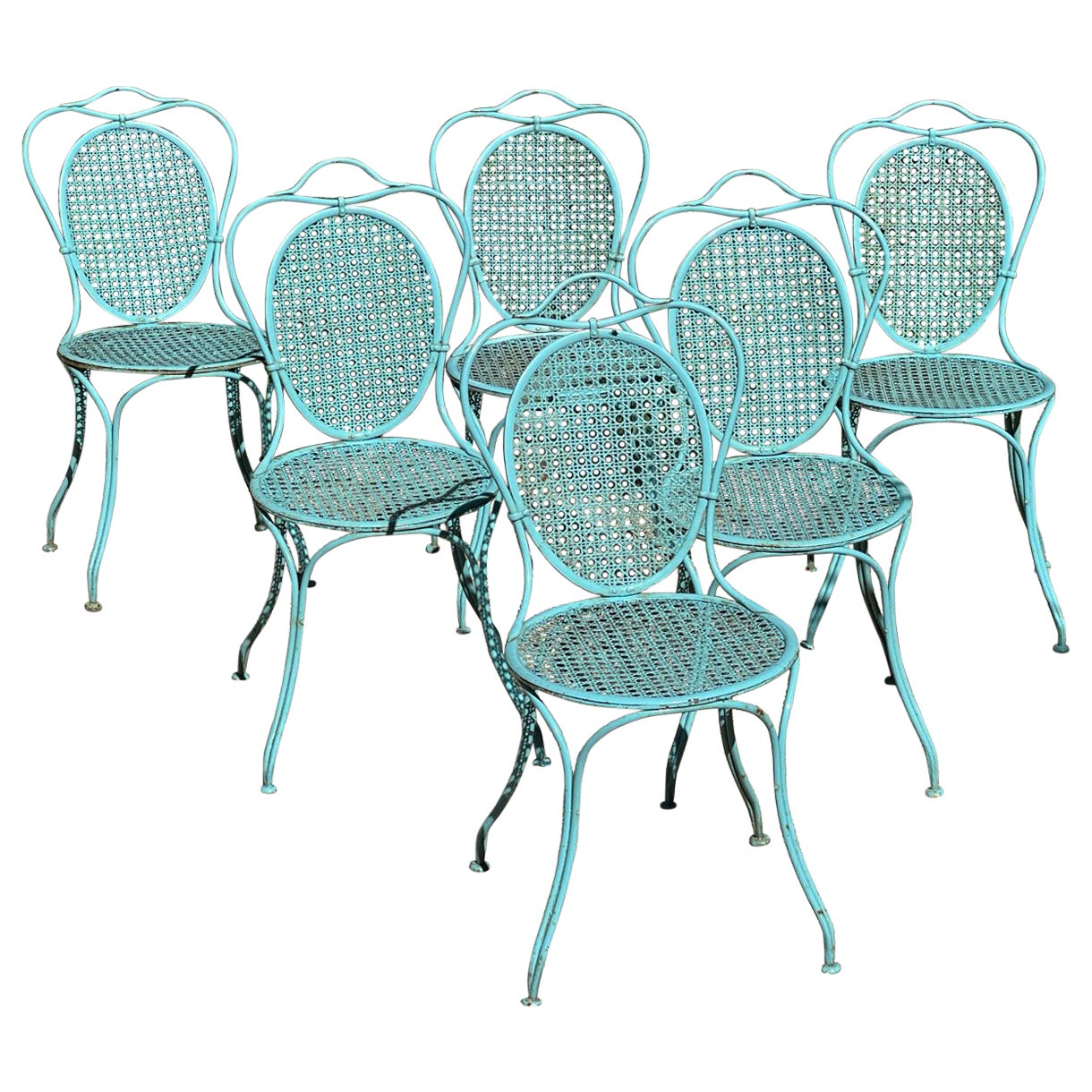 Set of 6 "medallion" garden chairs 19th century  For Sale