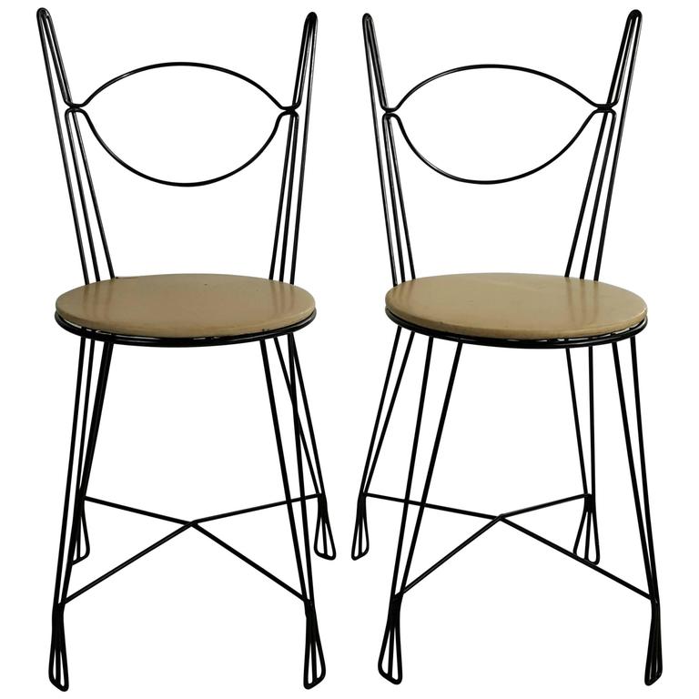 Set Of Four Tony Paul For Raymor Black Iron Parlor Chairs 1950s Two Tony Paul For Raymor Ice Cream Parlor Group Chairs