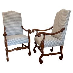 Retro Pair of French Carved Walnut Wood Baroque Style Armchairs
