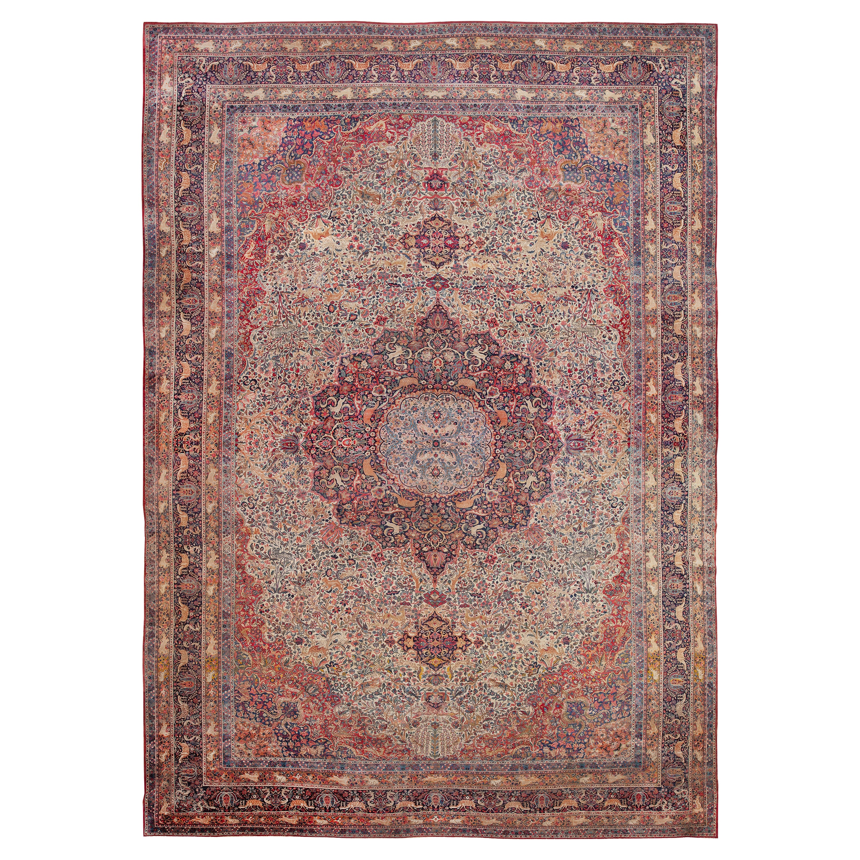 Übergroßer antiker persischer Täbris-Teppich mit Blumenmuster und Tiermedaillon in Übergröße 17' x 24'7" im Angebot