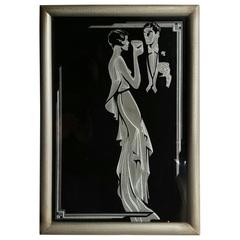 Reverse Painted Glass Art Deco 'Cocktail' Wall Decor