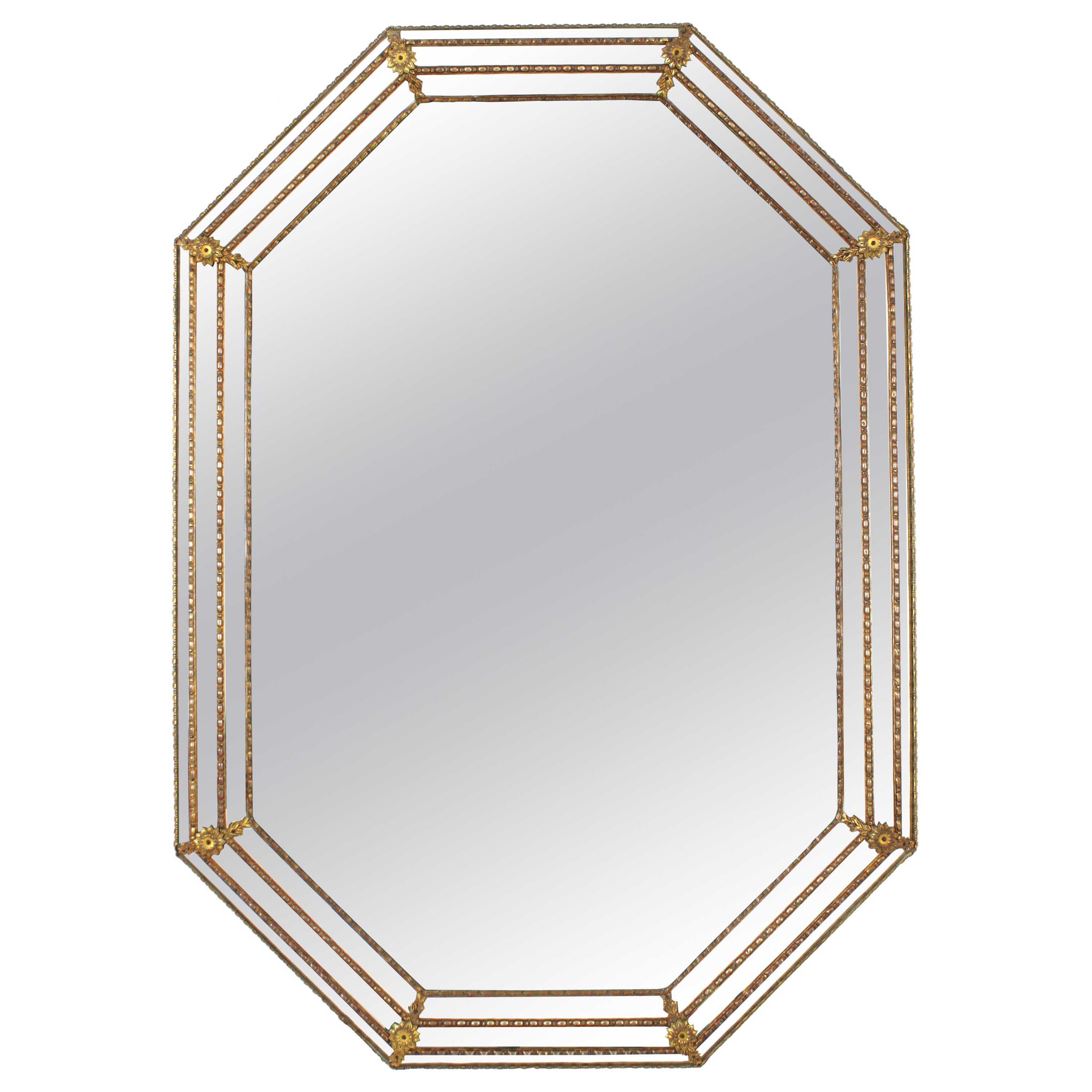 Octagonal Venetian Style Mirror with Brass Details For Sale