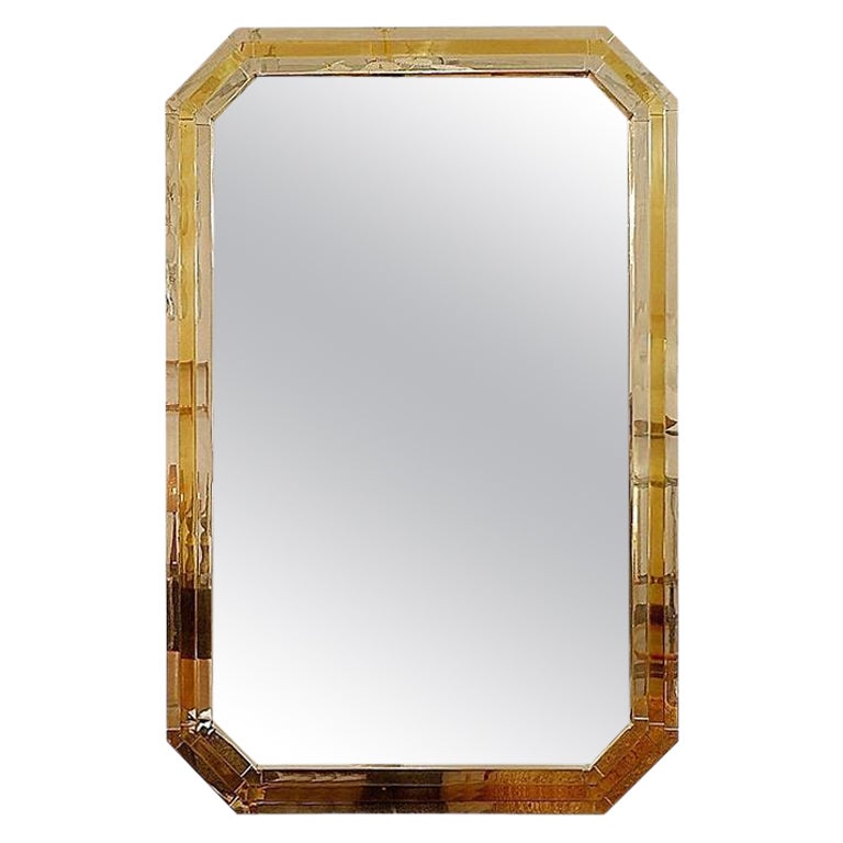 Romeo Rega style chrome and brass mirror - 1970s For Sale