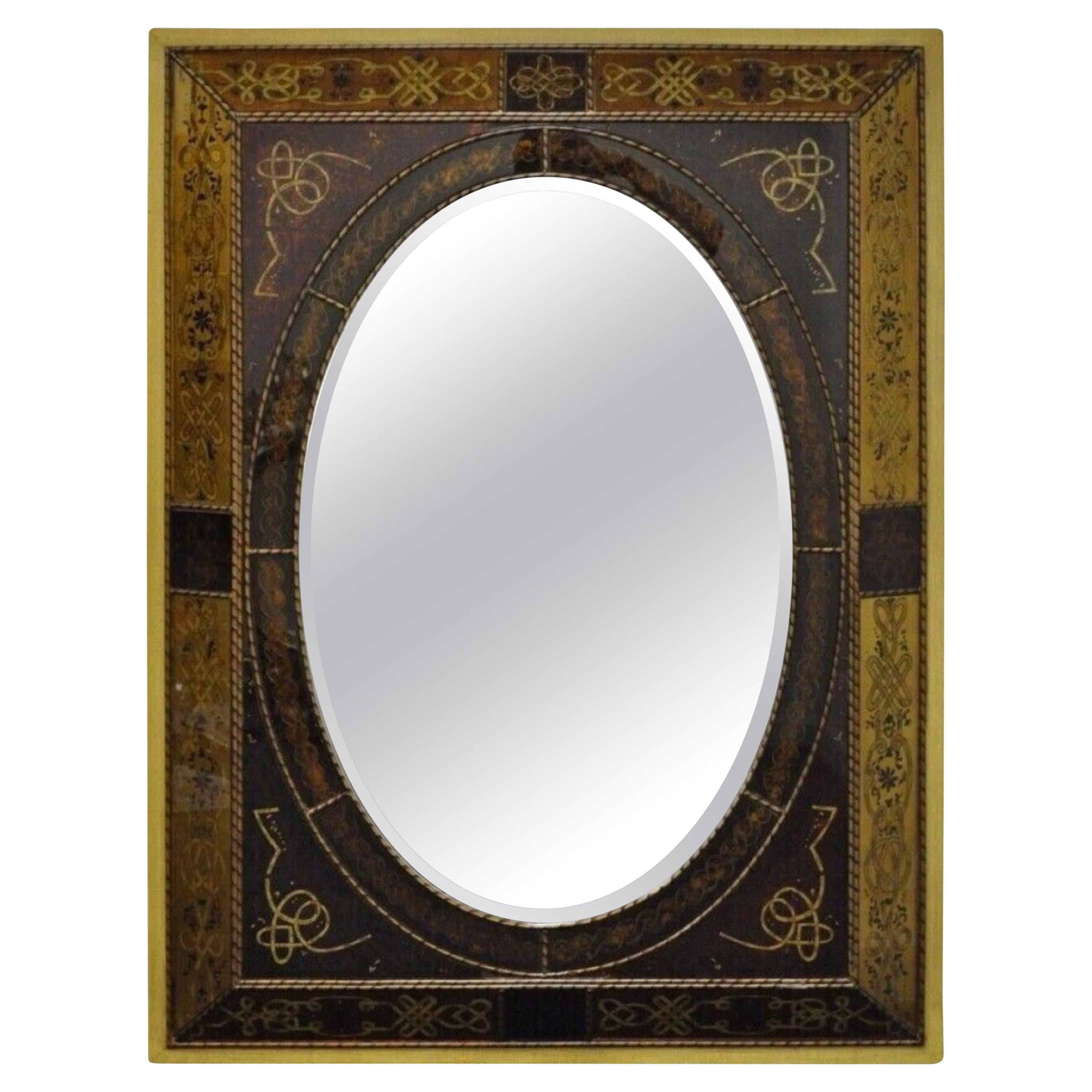 Decorator Italian Venetian Style Hollywood Regency Reverse Decorated Wall Mirror For Sale