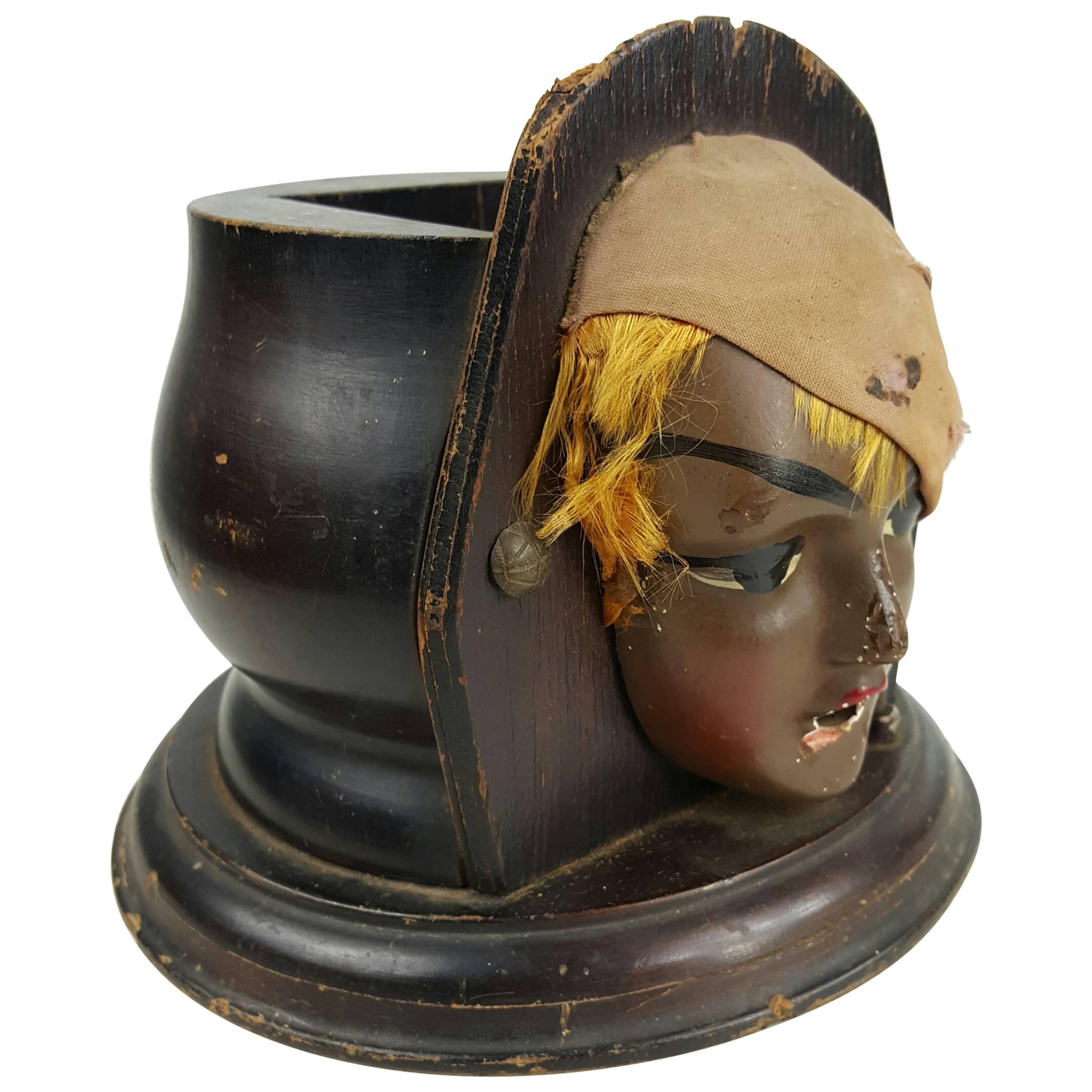 Rare Art Deco Flapper Lady, 1920s Wooden Mechanical Cigarette Dispenser