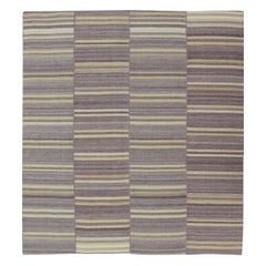 Elegant Vintage Turkish Kilim Rug with Mauve and Yellow Stripes 9'6 x 11'0