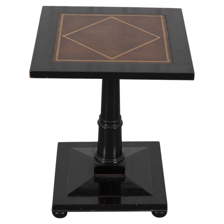 Hekman Ebonized Wood Leather Top Pedestal Table For Sale