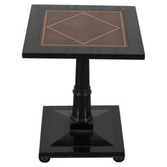 Used Hekman Ebonized Wood Leather Top Pedestal Table