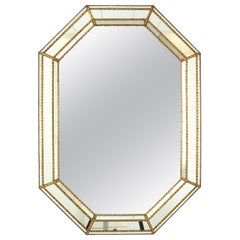 Vintage Large Venetian Style Octagonal Mirror with Brass Details