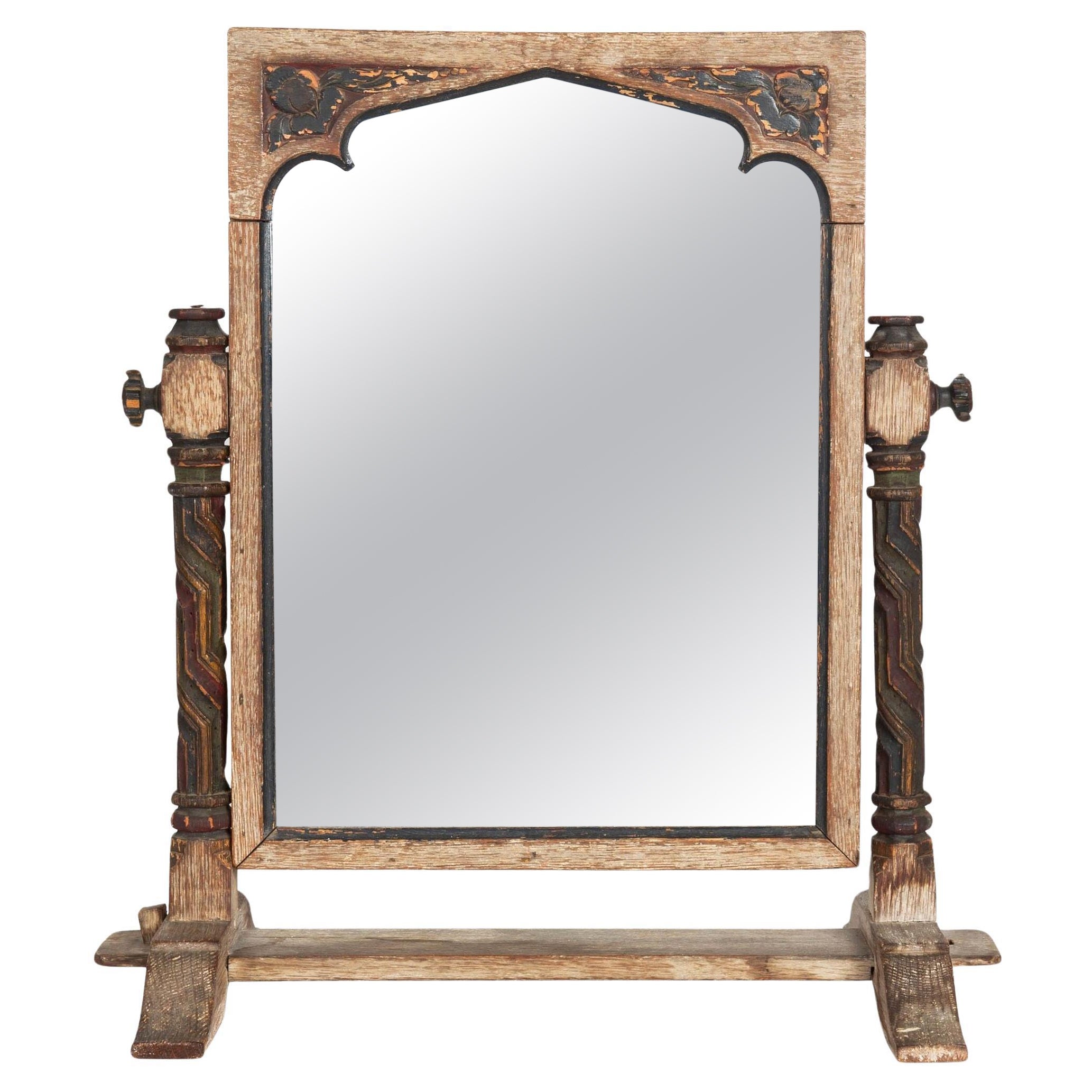 English Arts & Crafts Cerused & Polychromed Oak Tabletop Mirror For Sale