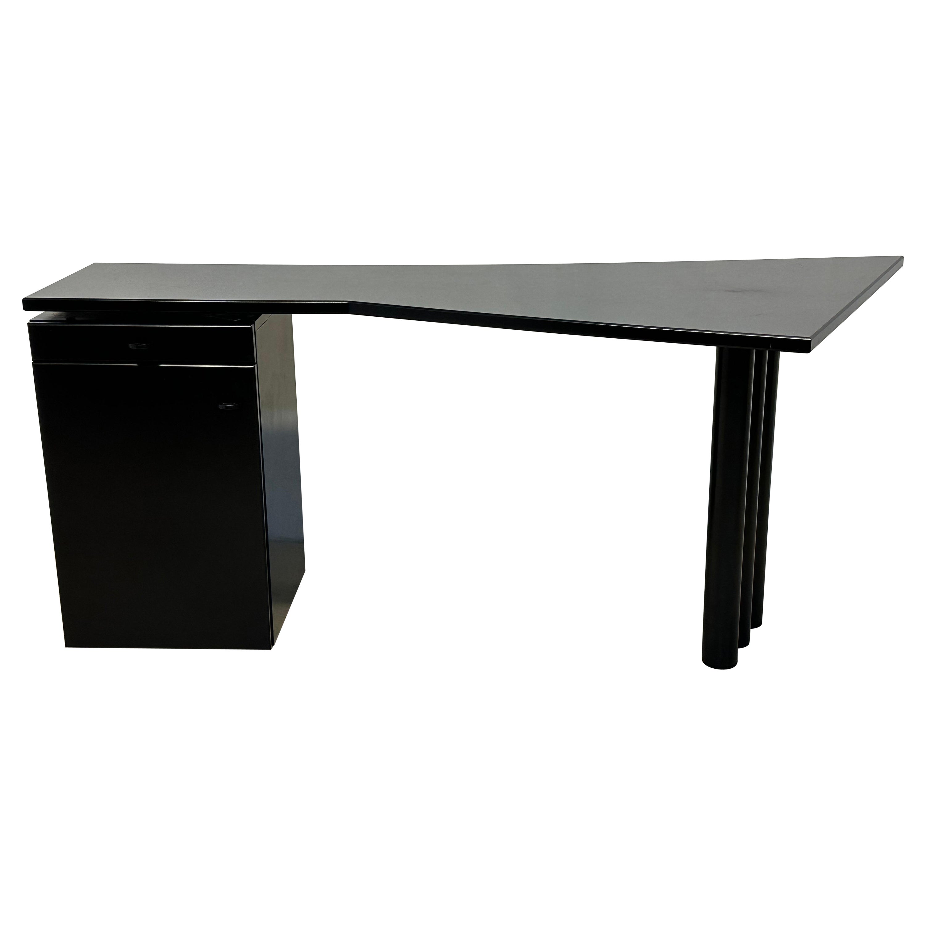 Postmodern Black Lacquered Desk by Interlubke, Germany 1980s For Sale