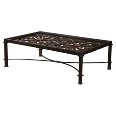 Base de table basse en fer noir et doré construite avec une porte de balcon française du 19e siècle 