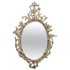 White Washed over Silver Leaf Carved Oval Mirror