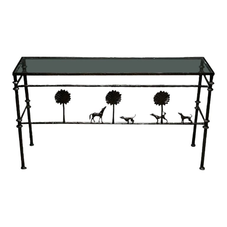Giacometti Style, Mid-Century Modern, Console Table, Horse, Dog, Tree Motif