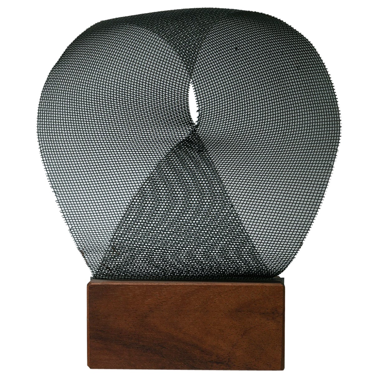 "8" Folded Metal Net Abstract Sculpture on Wood Base, Italy, 1960s