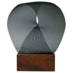 Vintage "8" Folded Metal Net Abstract Sculpture on Wood Base, Italy, 1960s