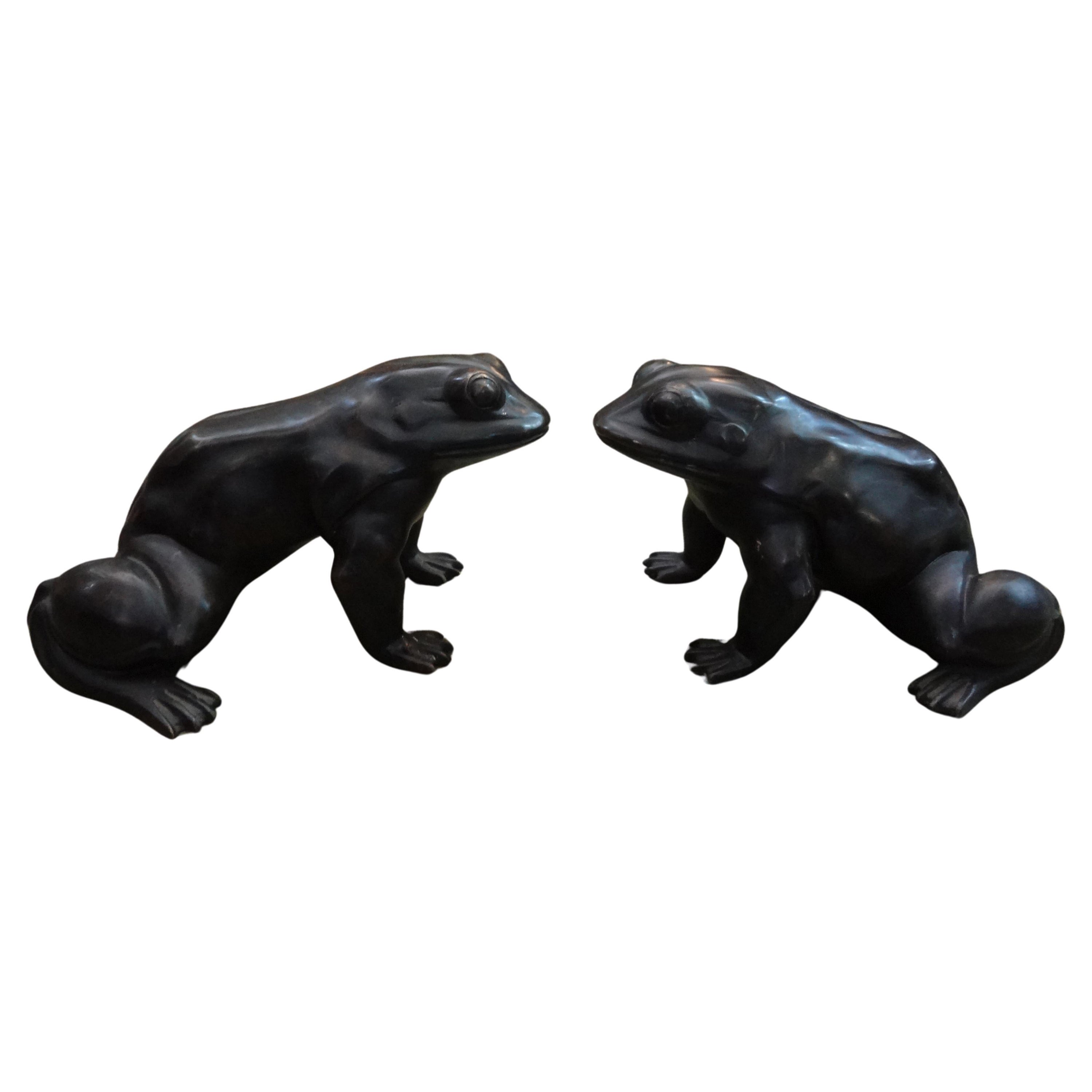 Pair Of Japanese Bronze Frog Sculptures For Sale