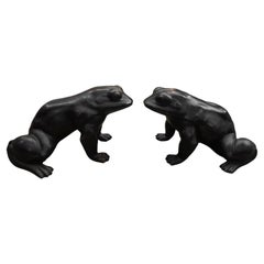 Large Pair Of Japanese Bronze Frog Sculptures