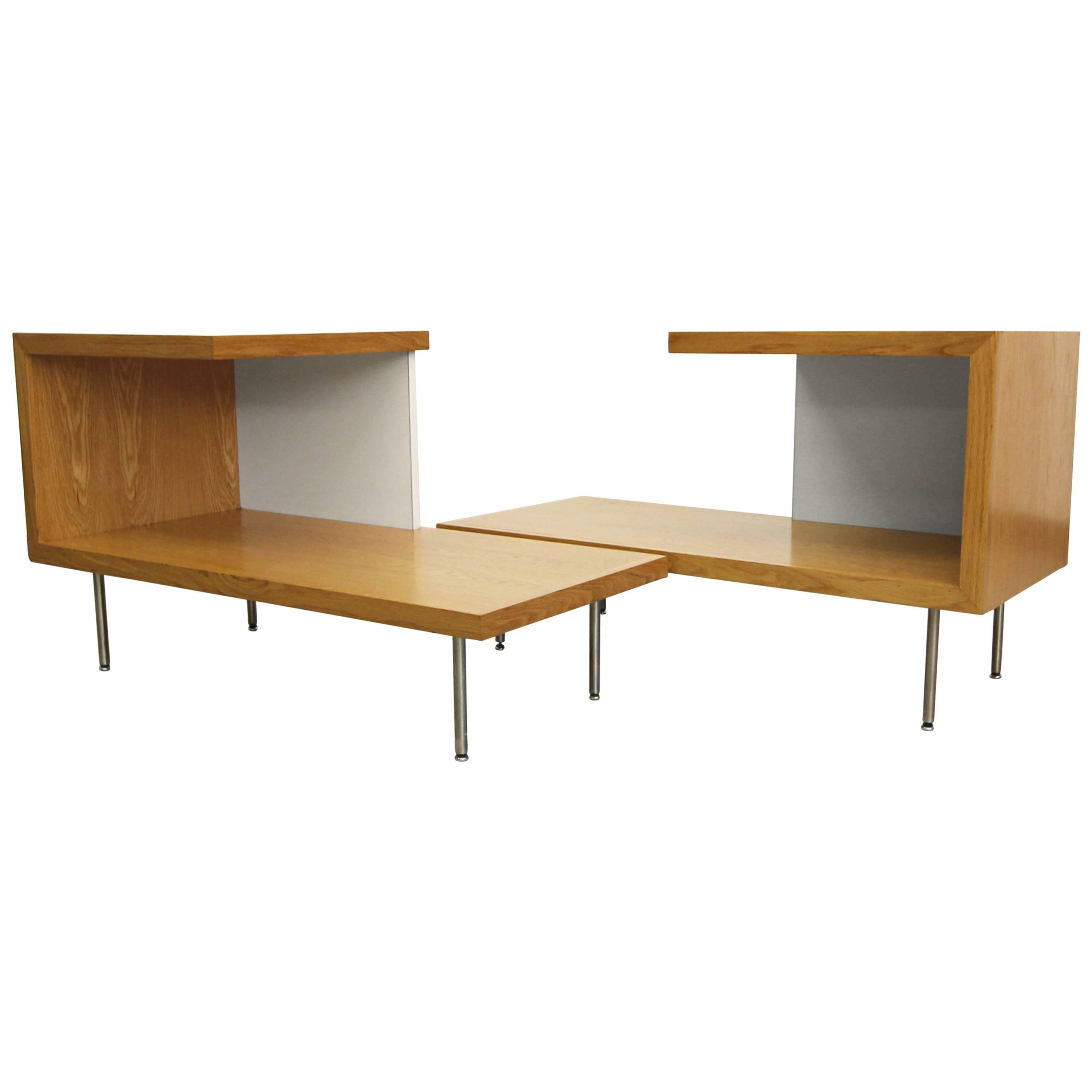 Pair of Oak and White Laminate Side Tables by George Nelson for Herman Miller