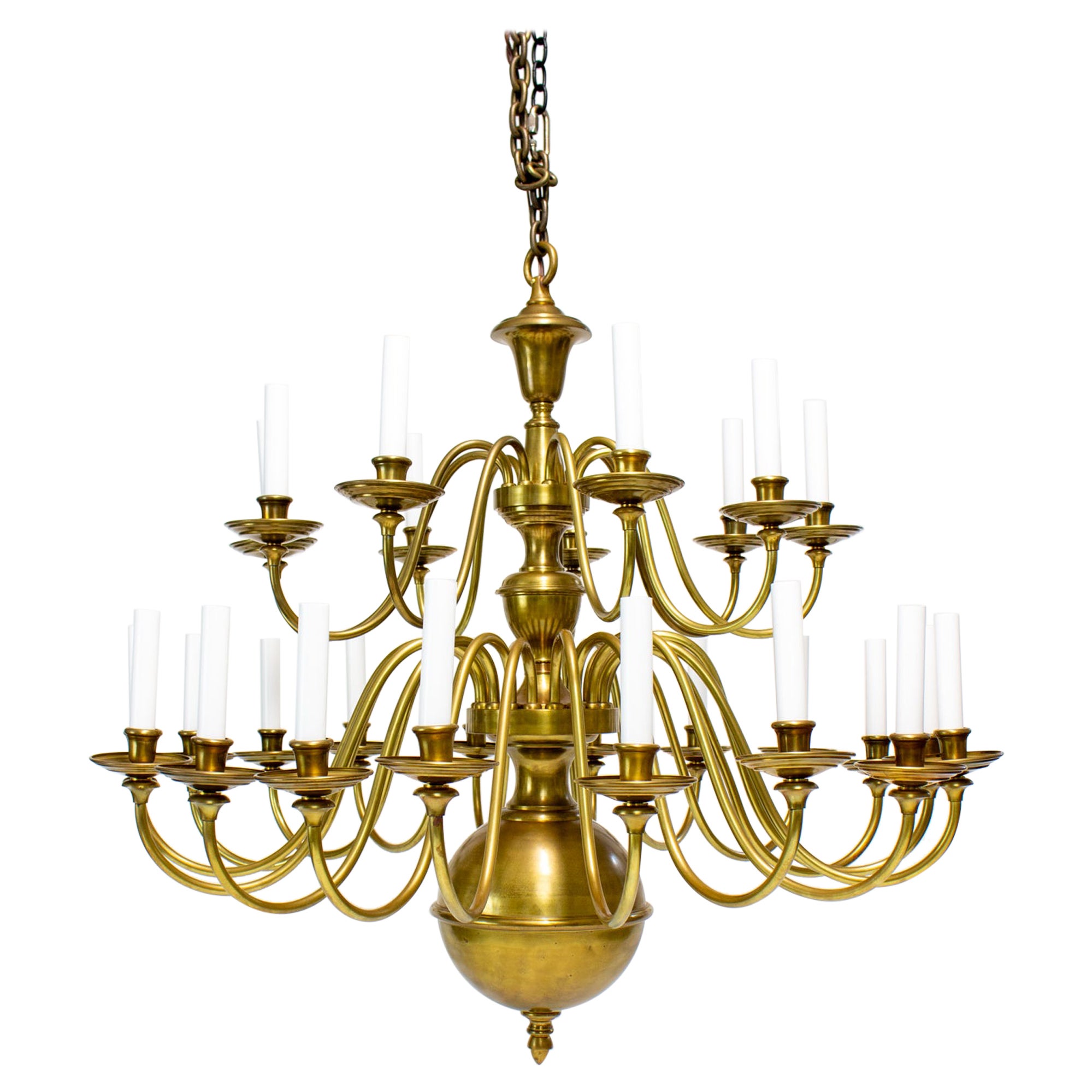 Early 20th Century Large Two Tier Colonial Style Brass Chandelier For Sale