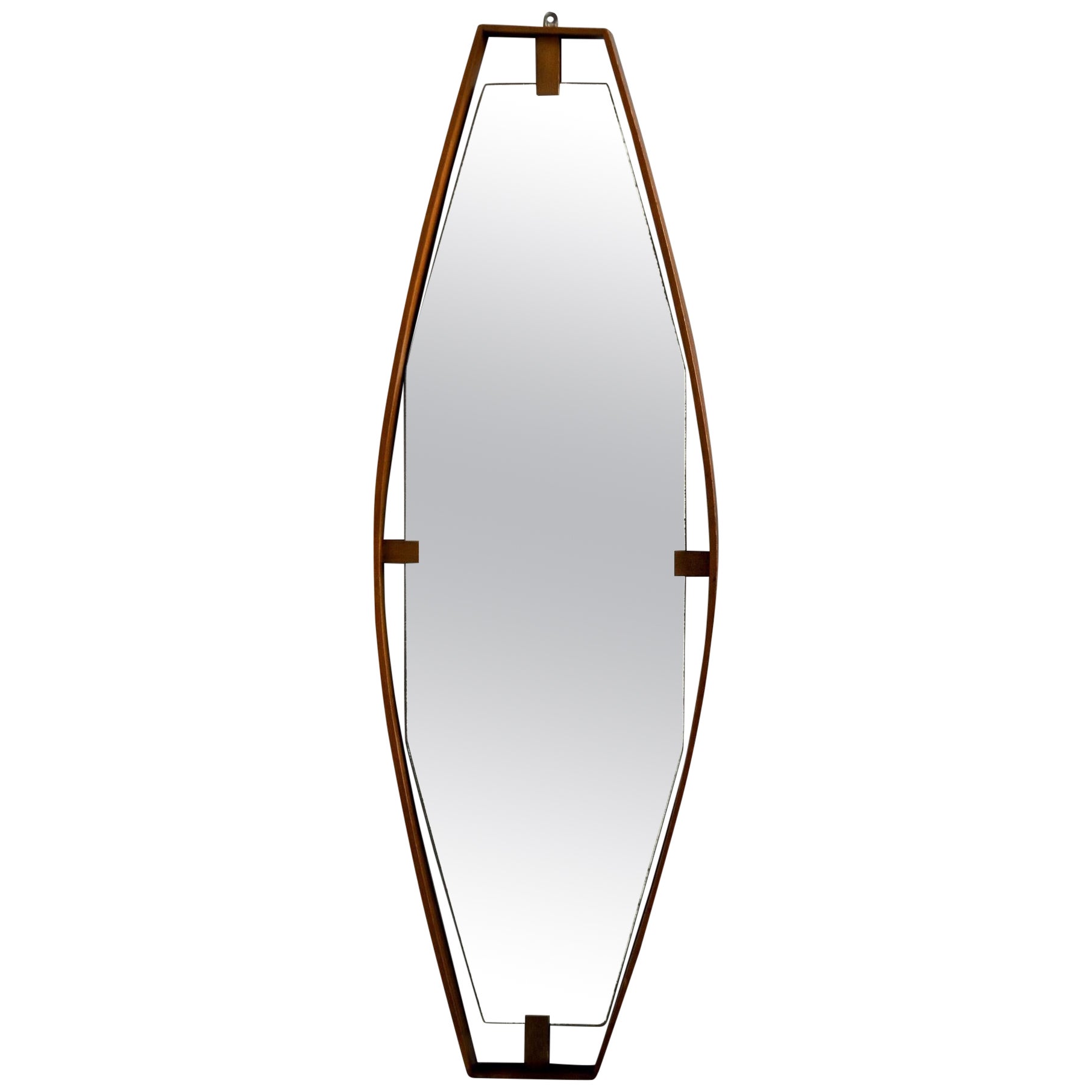 Italian Mid Century Long Walnut Inset Frame Mirror For Sale