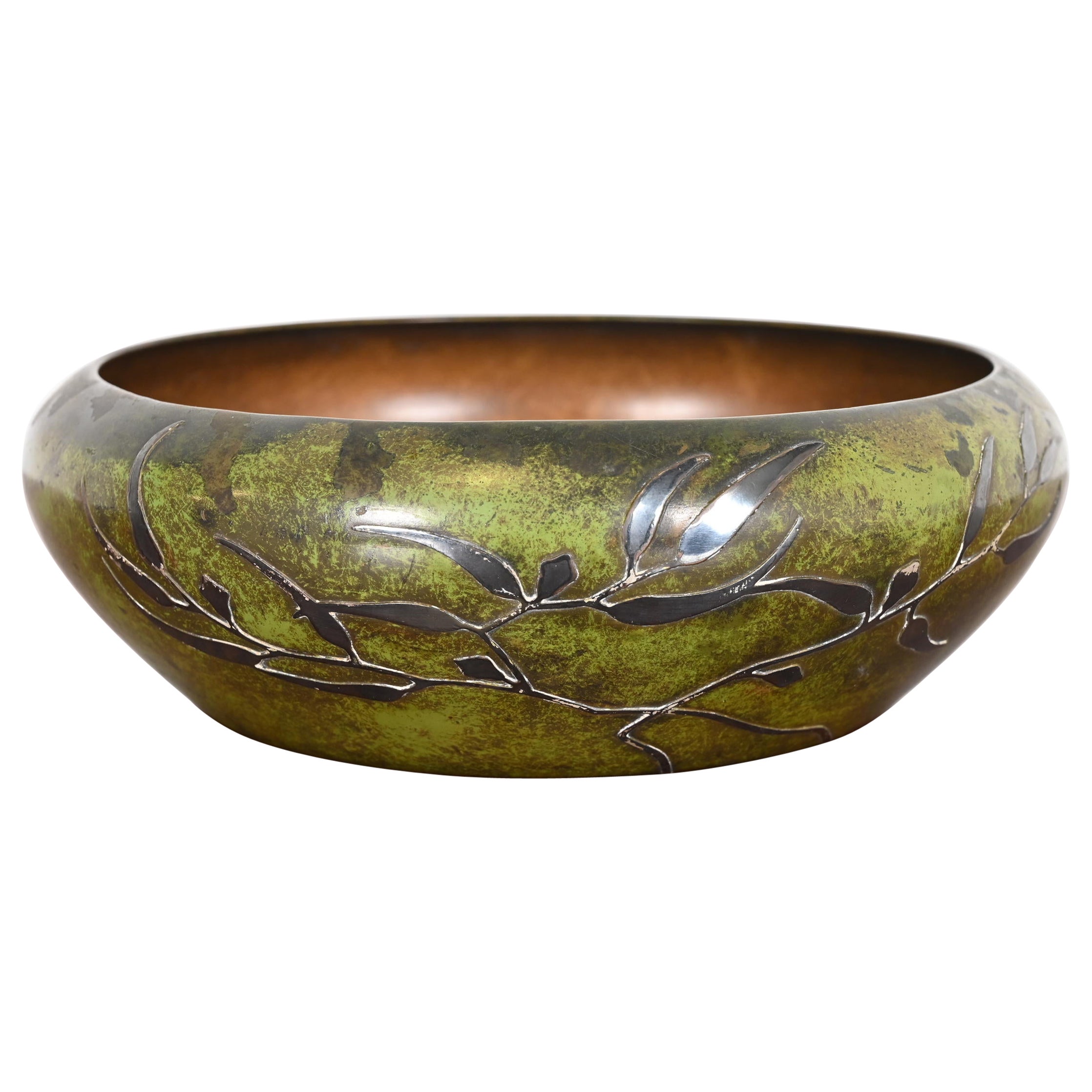 Heintz Arts & Crafts Sterling Silver on Bronze Large Bowl