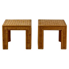 Pair of Thick Custom-Made Rattan and Wicker End Tables